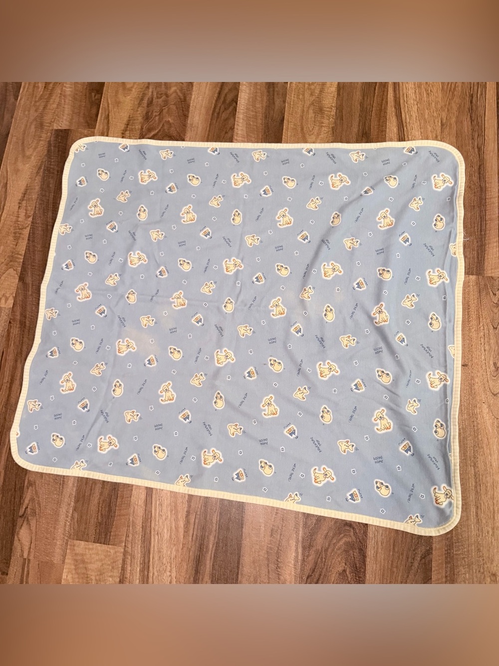 Vintage Carter's John Lennon Emu Namae Dog Blanket Going Home Blue Yellow 28x30